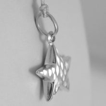 Load image into Gallery viewer, 18K WHITE GOLD ROUNDED STAR PENDANT CHARM 20 MM WORKED &amp; SMOOTH, MADE IN ITALY
