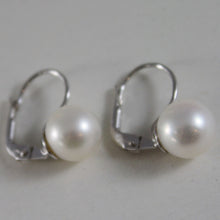 Load image into Gallery viewer, SOLID 18K WHITE  GOLD LEVERBACK EARRINGS PEARL PEARLS 9 MM MADE IN ITALY
