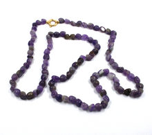 Load image into Gallery viewer, 18k yellow gold long necklace 31.5&quot; with 8mm natural purple amethyst nuggets
