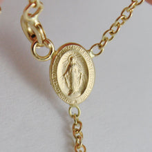 Load image into Gallery viewer, 18K YELLOW GOLD ROSARY NECKLACE MIRACULOUS MARY MEDAL &amp; JESUS CROSS ITALY MADE
