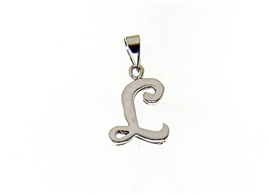 18K WHITE GOLD LUSTER PENDANT WITH INITIAL L LETTER L MADE IN ITALY 0.71 INCHES