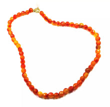 Load image into Gallery viewer, 18k yellow gold necklace 24&quot; orange maculate jade round faceted 6mm beads sphere
