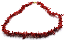 Load image into Gallery viewer, 18k yellow gold necklace 24&quot; with tube red bamboo coral length 5-15mm
