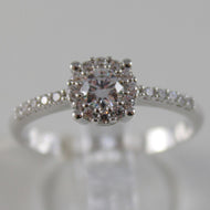 SOLID 18K WHITE SOLITAIRE ROSE FLOWER GOLD RING LUMINOUS BRIGHT, MADE IN ITALY