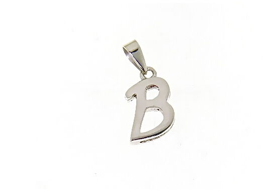 18K WHITE GOLD LUSTER PENDANT WITH INITIAL B LETTER B MADE IN ITALY 0.71 INCHES