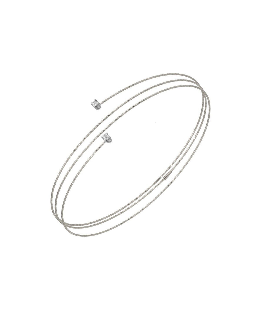 18K WHITE GOLD BANGLE RIGID BRACELET, ELASTIC WORKED MULTI WIRES & DIAMONDS