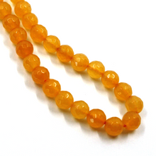 Load image into Gallery viewer, 18k yellow gold necklace 24&quot;, orange jade round faceted 6mm beads spheres balls
