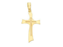 Load image into Gallery viewer, Solid 18k yellow gold flat cross very luster, satin in the center made in Italy
