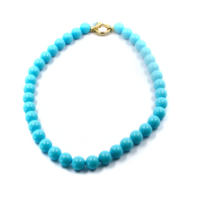 Load image into Gallery viewer, 18k yellow gold necklace 16&quot;, 8mm reconstructed turquoise round beads spheres
