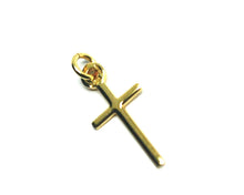 Load image into Gallery viewer, SOLID 18K YELLOW GOLD MINI CROSS 18mm, ROUNDED, SMOOTH, TUBE 1mm, MADE IN ITALY
