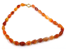 Load image into Gallery viewer, 18k yellow gold necklace 18&quot; with 14mm natural orange carnelian faceted drops
