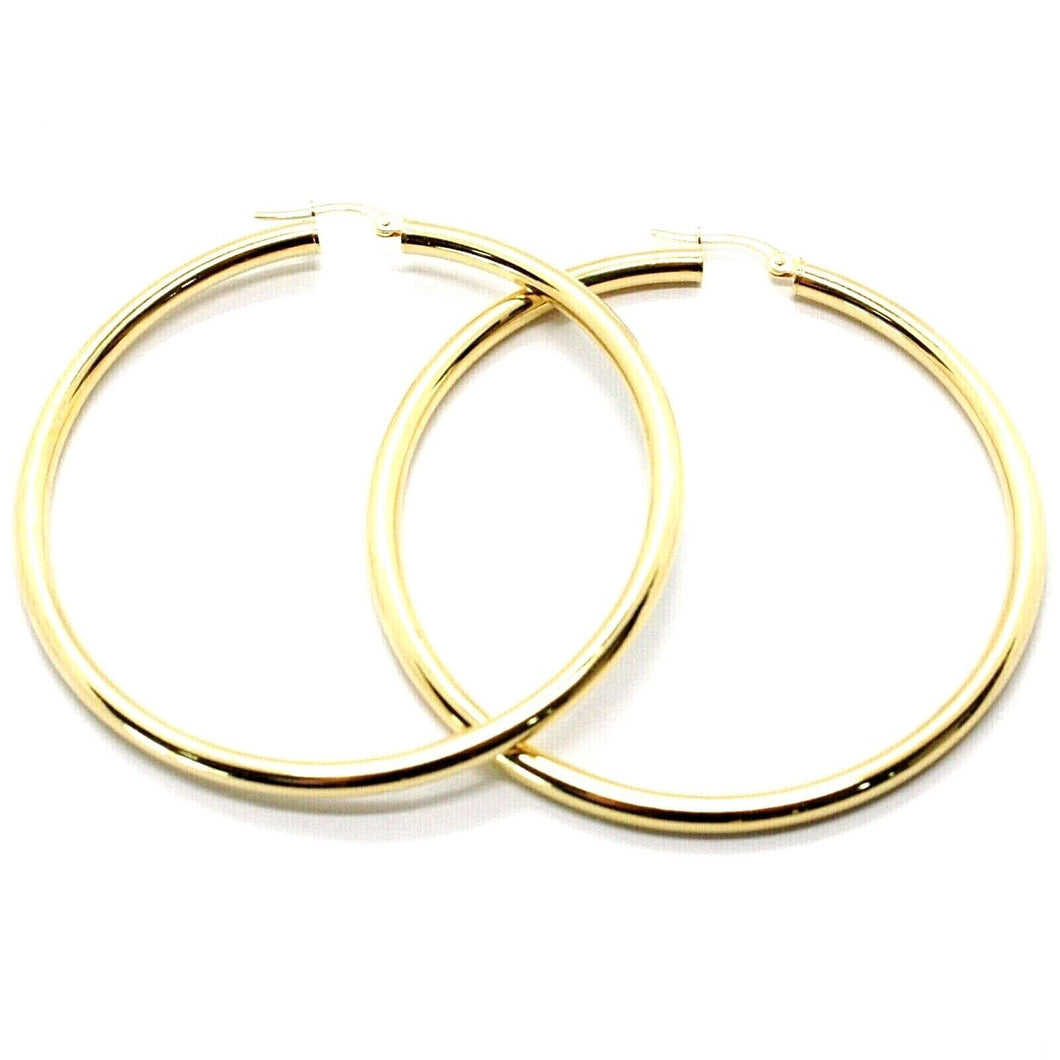 18K YELLOW GOLD ROUND CIRCLE EARRINGS DIAMETER 70 MM, WIDTH 3 MM, MADE IN ITALY