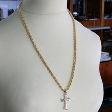 Load image into Gallery viewer, 18K YELLOW GOLD BIG 5 MM ROPE CHAIN, 24 INCHES &amp; STYLIZED SQUARE TWO TONE CROSS
