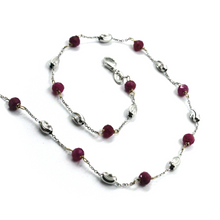 Load image into Gallery viewer, 18k white gold necklace alternate 4mm red ruby &amp; 3mm faceted white ovals, 16&quot;
