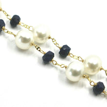 Load image into Gallery viewer, 18K YELLOW GOLD 20&quot; NECKLACE, ALTERNATE 4mm BLUE SAPPHIRE &amp; WHITE FW 6.5mm PEALS
