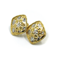 Load image into Gallery viewer, 18k yellow white gold stud 15mm square earrings with finely worked frame
