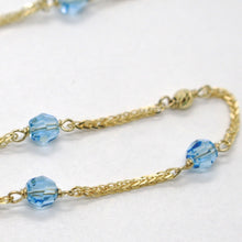 Load image into Gallery viewer, 18K YELLOW GOLD NECKLACE EAR SQUARE ALTERNATE WITH FACETED BLUE BALLS 4 MM
