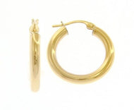 18K YELLOW GOLD ROUND CIRCLE EARRINGS DIAMETER 15 MM, WIDTH 3 MM, MADE IN ITALY
