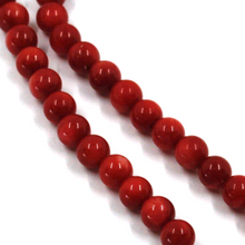 Load image into Gallery viewer, 18k yellow gold bracelet 7.9&quot;, red bamboo coral round 5mm beads spheres balls
