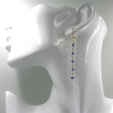 Load image into Gallery viewer, 18k yellow gold 6.5cm 2.5&quot; long earrings natural 3mm tanzanite, 1.5mm spheres
