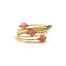 Load image into Gallery viewer, 18K YELLOW GOLD BAND RING, ELASTIC WORKED MULTI WIRES, SNAKE SPIRAL PINK JADE
