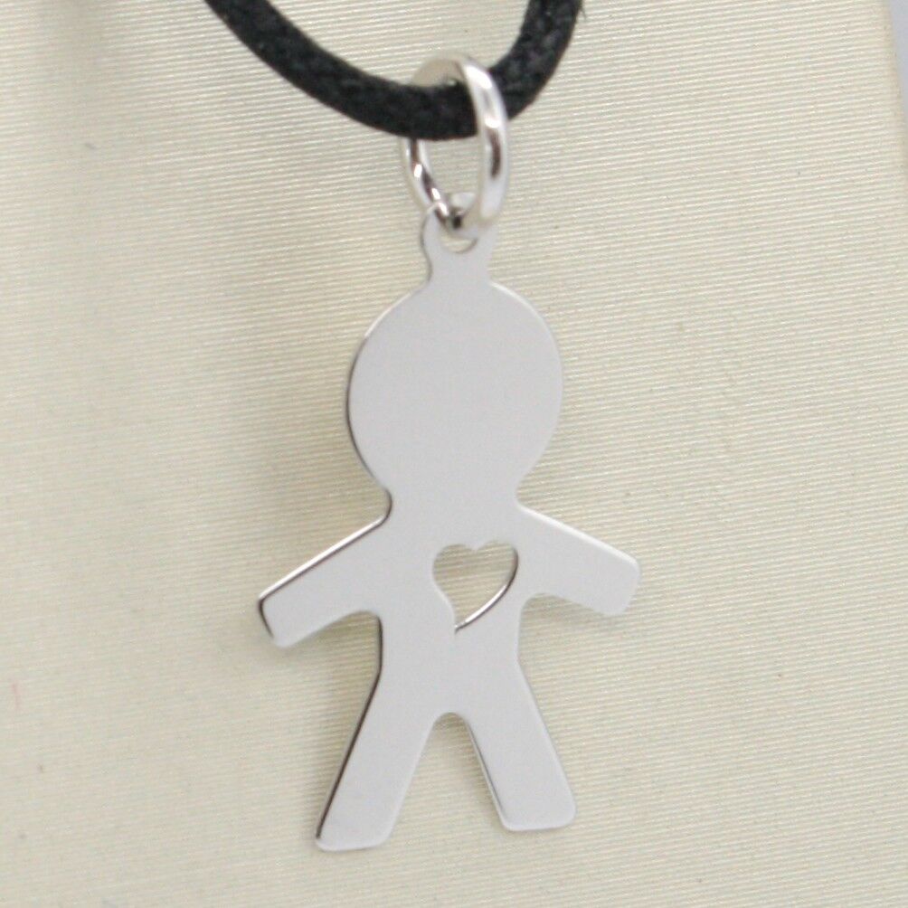 PENDENTIF LUSTRÉ EN OR BLANC 18 CARATS AVEC BÉBÉ GARÇON AVEC COEUR PERFORÉ