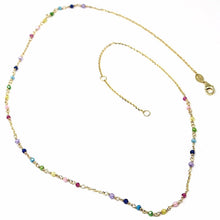 Load image into Gallery viewer, 18K YELLOW GOLD NECKLACE, MULTI COLOR FACETED CUBIC ZIRCONIA, ROLO, 18&quot;
