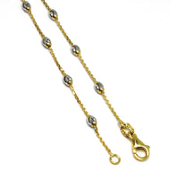 18K YELLOW WHITE GOLD ROLO ALTERNATE BRACELET 3mm WORKED FACETED OVAL BALLS 7.1