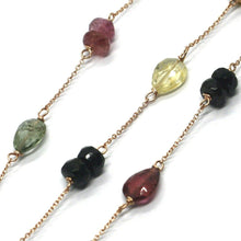 Load image into Gallery viewer, 18K ROSE GOLD LONG NECKLACE ROLO CHAIN DROPS, DOUBLE DISC TOURMALINE 39.4&quot; 100cm
