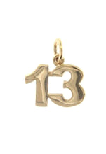 Load image into Gallery viewer, 18K YELLOW GOLD NUMBER 13 THIRTEEN PENDANT CHARM, 0.7 INCHES 17 MM MADE IN ITALY
