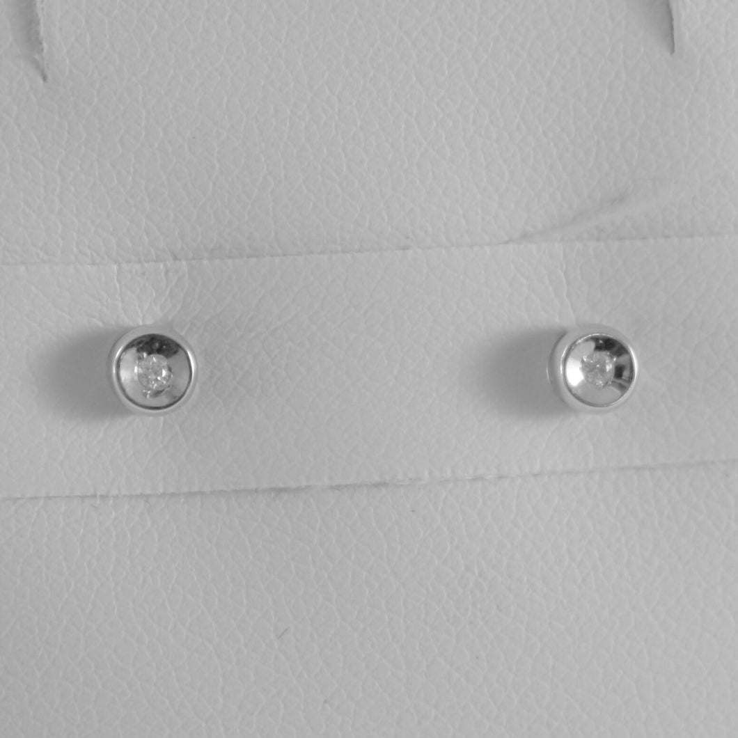 18K WHITE GOLD MINI ROUND EARRINGS DIAMOND DIAMONDS 0.04 CT, MADE IN ITALY