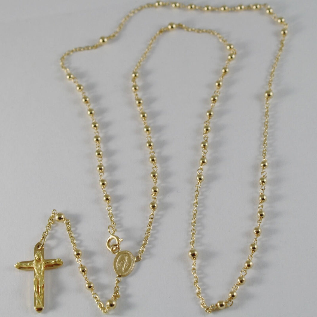 18K YELLOW GOLD ROSARY NECKLACE MIRACULOUS MARY MEDAL & JESUS CROSS ITALY MADE