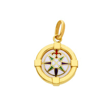 Load image into Gallery viewer, 18k yellow gold, red blue green enamel round 17mm compass pendant with frame
