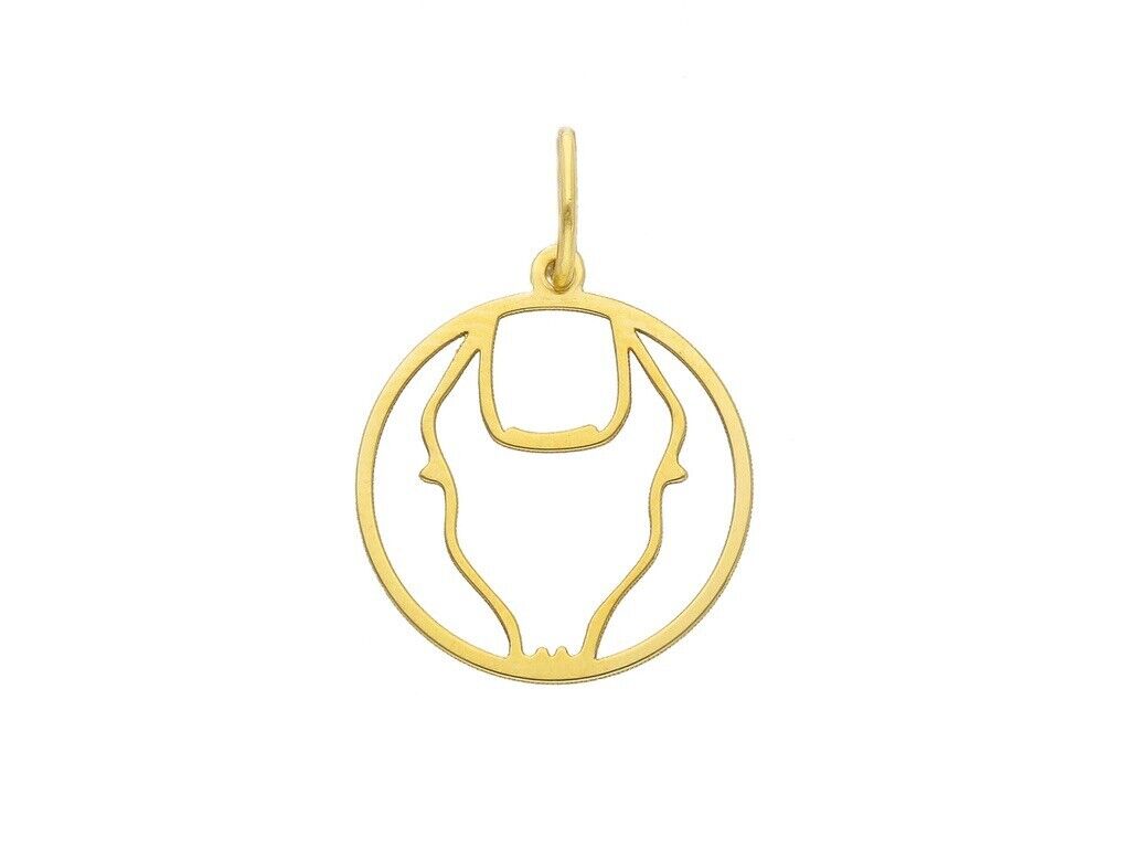 18k yellow gold zodiac sign round small 15mm flat pendant, zodiacal, taurus