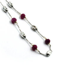 Load image into Gallery viewer, 18k white gold bracelet alternate 4mm red ruby &amp; 3mm faceted oval balls, 7.5&quot;
