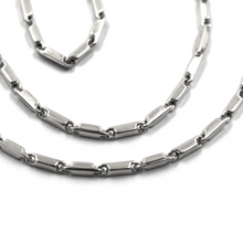 Load image into Gallery viewer, 18k white gold chain oval triangular 2.2x7mm rounded tubes links, 45cm 18&quot;
