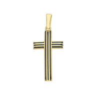Cruz de oro amarillo de 18k con esmalte de rayas negras fabricada en Italia