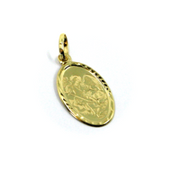 18k yellow gold Saint Michael Archangel 22mm oval medal, pendant worked frame