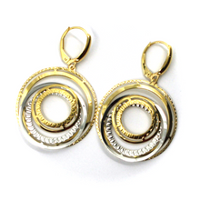 Load image into Gallery viewer, 18k yellow white gold long 45mm earrings with finely worked multi wires discs
