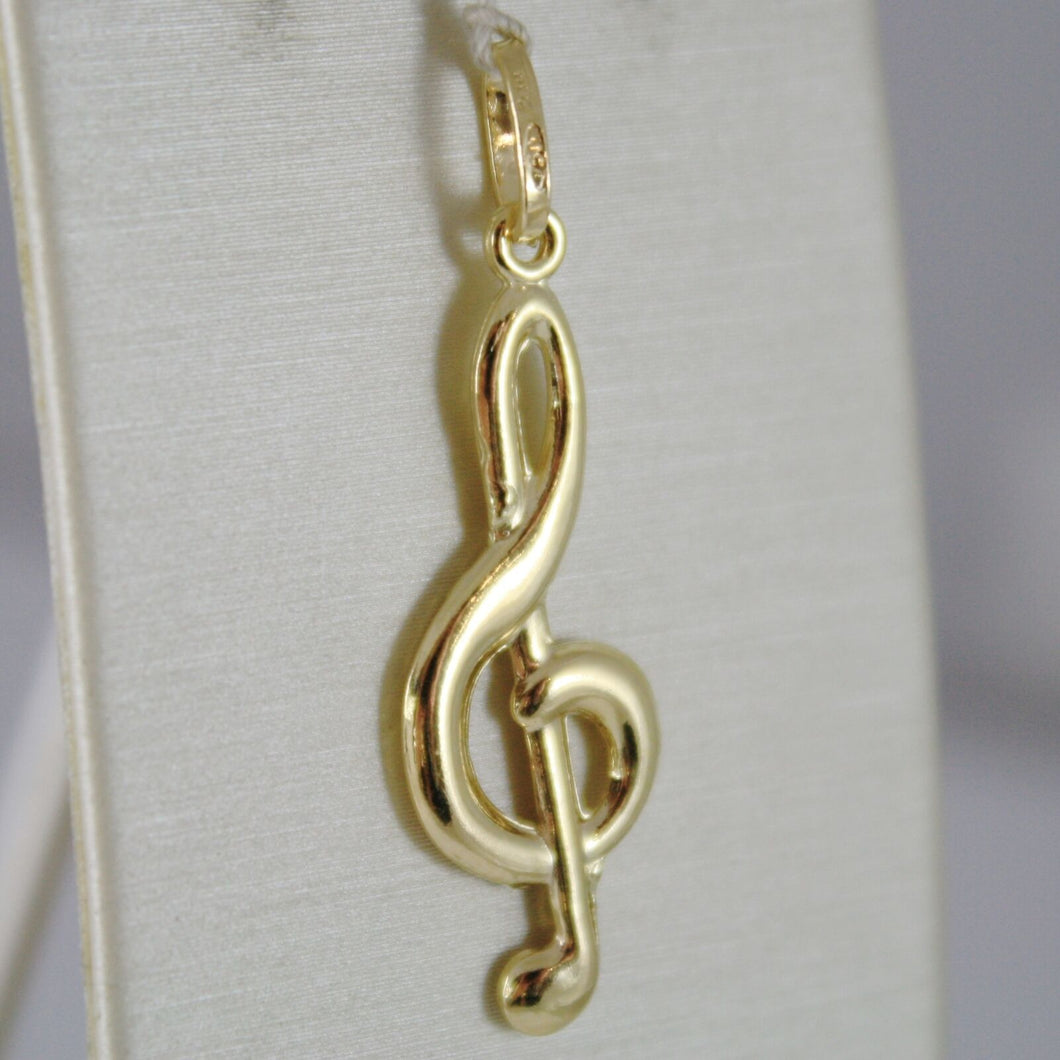 18K YELLOW GOLD PENDANT CHARMS, TREBLE CLEF, VIOLIN KEY, 36 MM, MADE IN ITALY