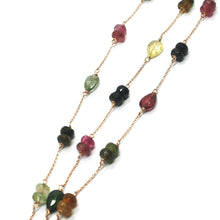 Load image into Gallery viewer, 18K ROSE GOLD LONG NECKLACE ROLO CHAIN DROPS, DOUBLE DISC TOURMALINE 39.4&quot; 100cm
