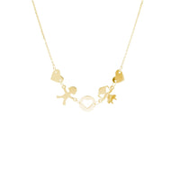 18k yellow gold rolo necklace family central with 6mm boy girl and hearts, love