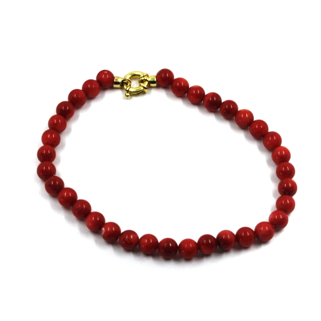 Bracelet en or jaune 18 carats de 18 cm, perles rondes en corail bambou rouge de 5 mm, boules sphériques