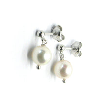 Load image into Gallery viewer, SOLID 18K WHITE GOLD PENDANT EARRINGS, SALTWATER AKOYA PEARLS DIAMETER 7.5/8 MM
