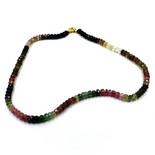 Load image into Gallery viewer, 18k yellow gold necklace 24&quot;, 5mm multicolor natural tourmaline faceted ovals
