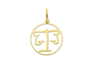 18k yellow gold zodiac sign round small 15mm flat pendant, zodiacal, libra