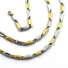 Load image into Gallery viewer, 18k yellow white gold chain oval triangular 2.2x7mm rounded tubes links 45cm 18&quot;
