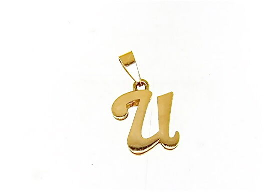 18K YELLOW GOLD LUSTER PENDANT WITH INITIAL U LETTER U MADE IN ITALY 0.71 INCHES