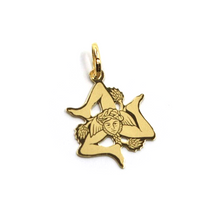 Load image into Gallery viewer, 18k yellow gold pendant, flat Trinacria 20mm, Sicily, smooth and satin
