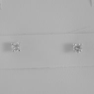 18K WHITE GOLD SQUARE 3 mm EARRINGS DIAMOND DIAMONDS 0.19 CT, MADE IN ITALY
